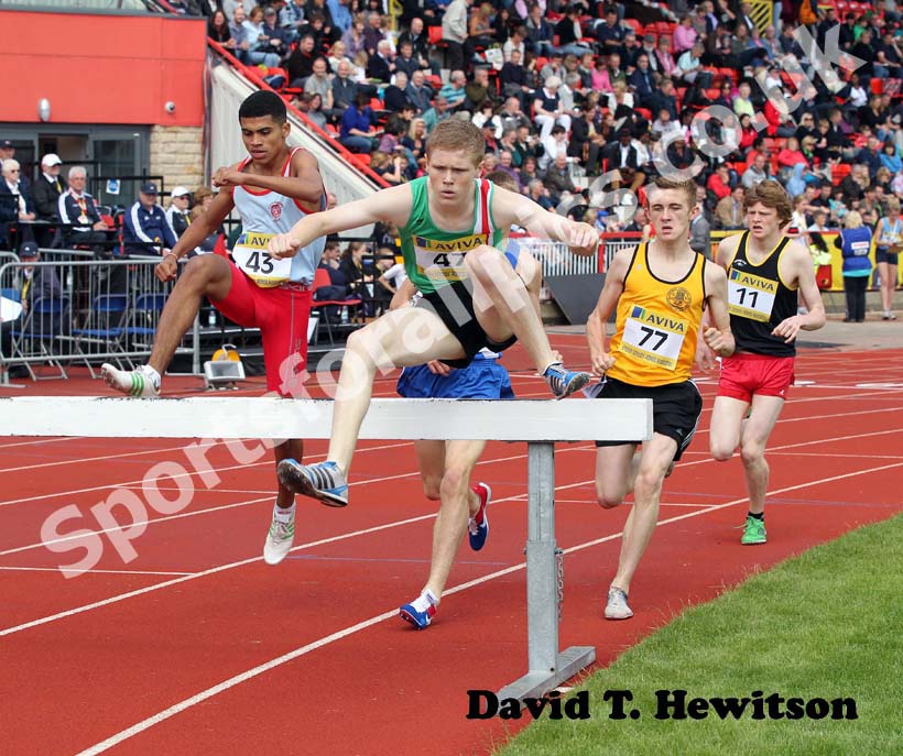 No 47 Daran Dunderdale on his way to winning the Inter Boys 1500 metres Steeplechase.